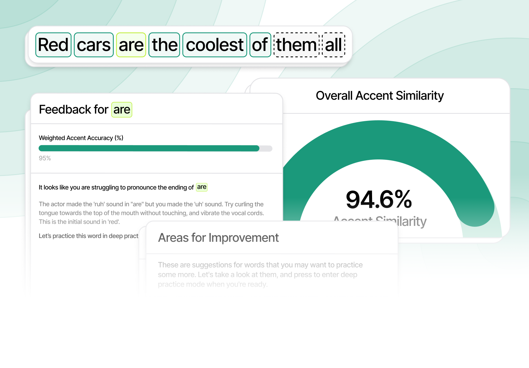 Screenshot showing detailed pronunciation feedback interface